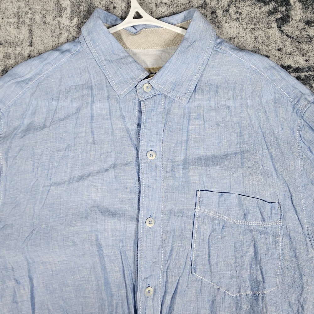 Tommy Bahama Shirt Mens Medium Blue 100% Linen Hawaiian Button Up Short Sleeve